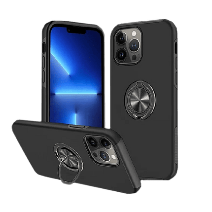 Magnetic Ring Stand Hybrid Case Cover For iPhone 12 Pro - Black - GR Phones