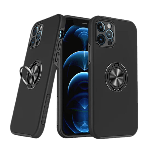 Magnetic Ring Stand Hybrid Case Cover For iPhone 12 Pro Max - Black - GR Phones