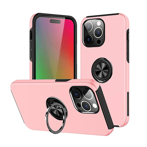 Magnetic Ring Stand Hybrid Case Cover For iPhone 16 - Pink - GR Phones