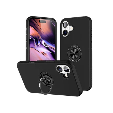 Magnetic Ring Stand Hybrid Case Cover For iPhone 16 Plus - Black - GR Phones