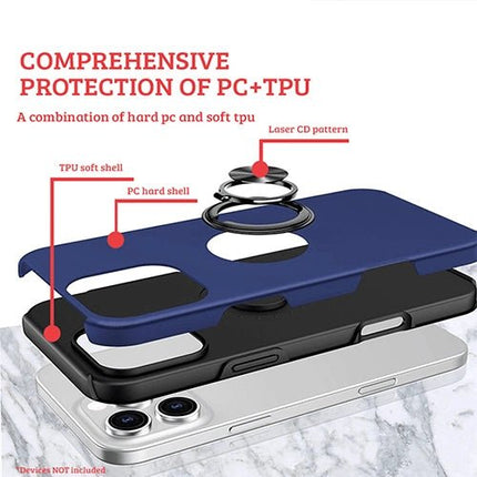 Magnetic Ring Stand Hybrid Case Cover For iPhone 16 Plus - Black - GR Phones