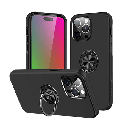 Magnetic Ring Stand Hybrid Case Cover For iPhone 16 Pro - Black - GR Phones