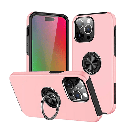 Magnetic Ring Stand Hybrid Case Cover For iPhone 16 Pro Max - Pink - GR Phones
