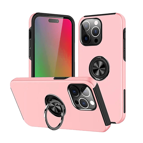 Magnetic Ring Stand Hybrid Case Cover For iPhone 16 Pro Max - Pink - GR Phones