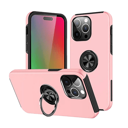 Magnetic Ring Stand Hybrid Case Cover For iPhone 16 Pro - Pink - GR Phones