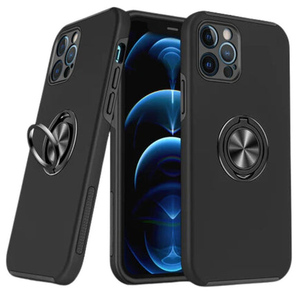 Magnetic Ring Stand Hybrid Case Cover For iPhone 14 - Black