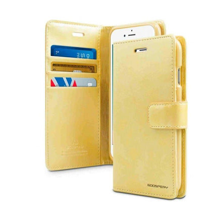 Mercury Blue Moon Diary Wallet Leather Case Cover For Galaxy A22 4G - Gold - GR Phones