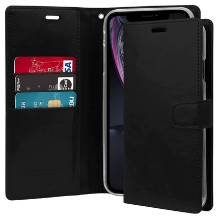 Mercury Blue Moon Diary Wallet Leather Flip Case Cover For iPhone X/ XS - Black - GR Phones