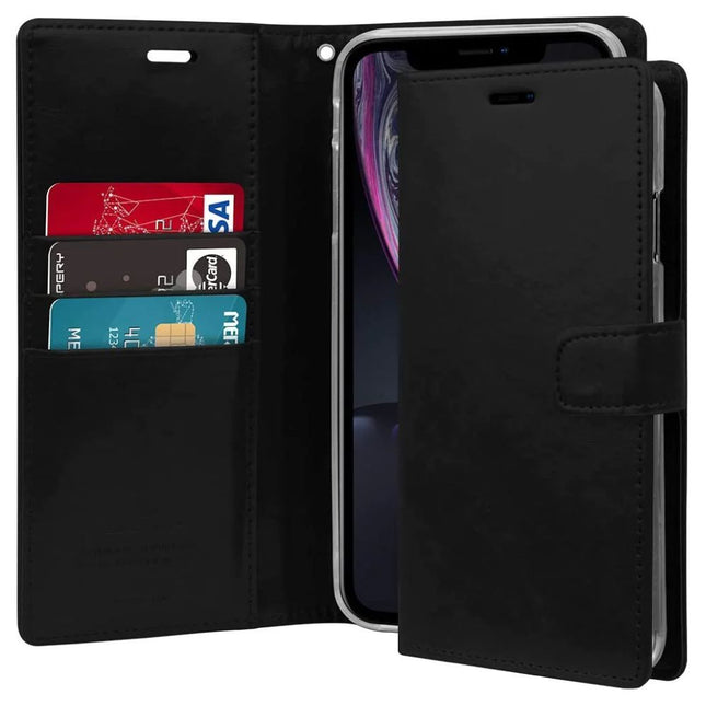 Mercury Blue Moon Diary Wallet Leather Flip Case Cover For iPhone X/ XS - Black - GR Phones