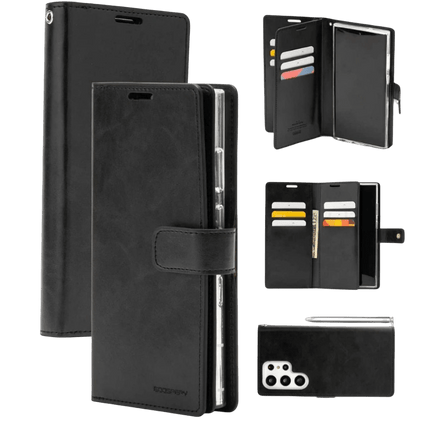 Mercury BlueMoon Diary Wallet Leather Case Cover For Galaxy S25 Ultra - Black - GR Phones