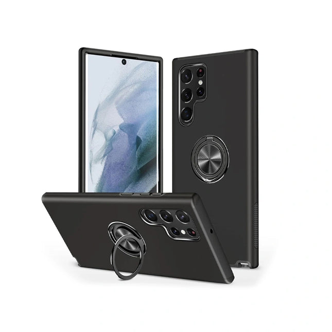 Magnetic Ring Stand Hybrid Case Cover For Galaxy S23-Black