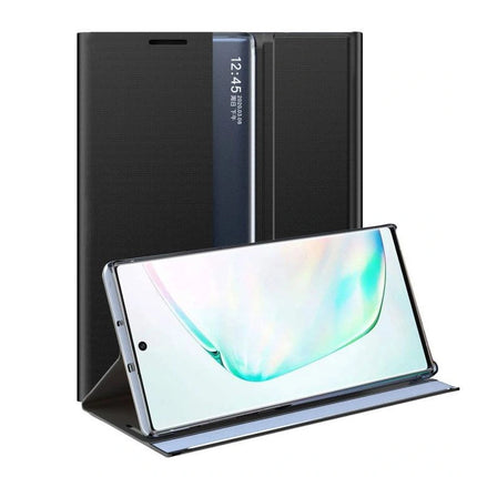 Transparent Flip Leather Case Cover with See Thru Design For Galaxy Note 10 - Black