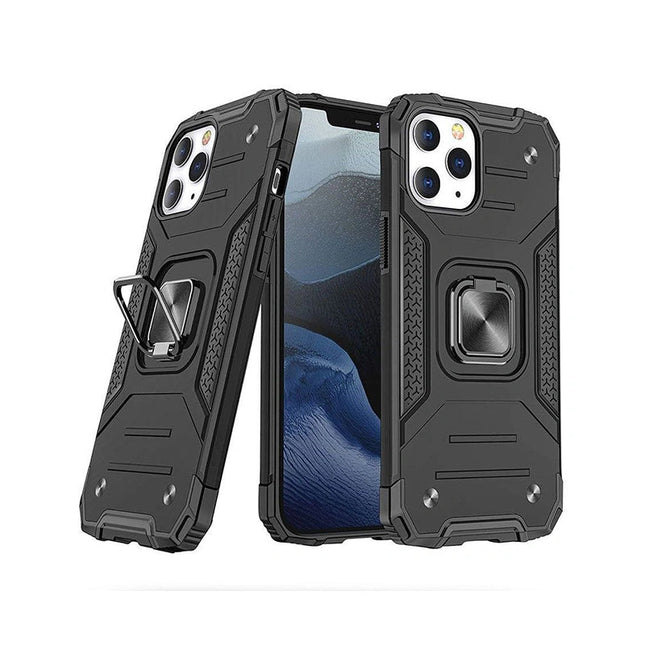 ShockProof Robot Magnetic Ring Case Cover For iPhone 16 Plus - Black - GR Phones