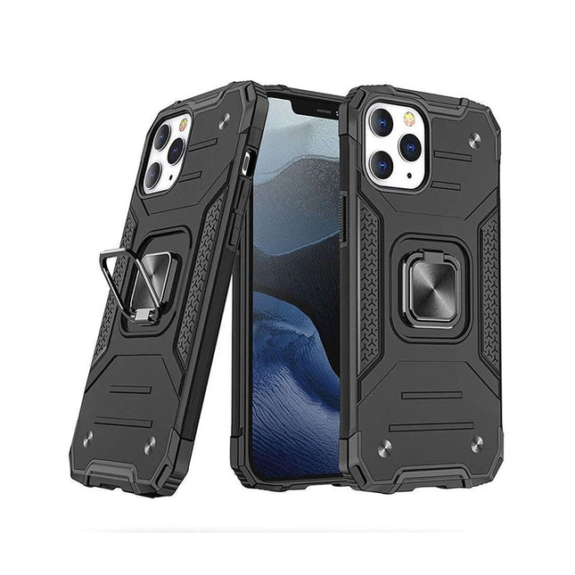 ShockProof Robot Magnetic Ring Case Cover For iPhone 16 Pro - Black - GR Phones