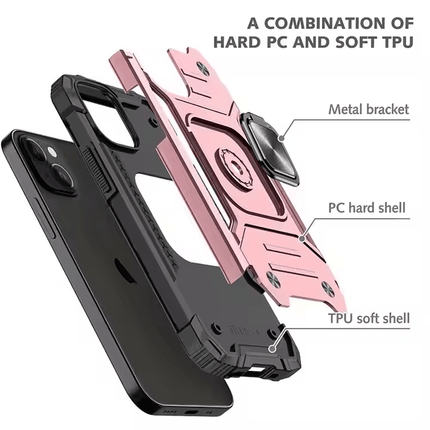 ShockProof Robot Magnetic Ring Case Cover For iPhone 16 Pro Max - Black - GR Phones