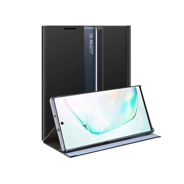 Transparent Flip Leather Case Cover with See Thru Design For Galaxy Note 10 - Black - GR Phones