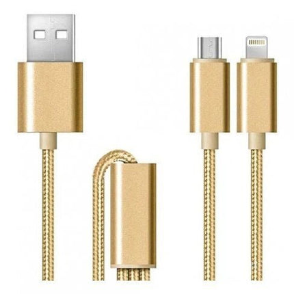 X2 Two in One Knitted Charging Cable Lightining/ Micro - Gold - GR Phones