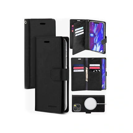 Mercury Mansoor Diary Wallet Leather Flip Case Cover For iPhone 16 Pro - Black